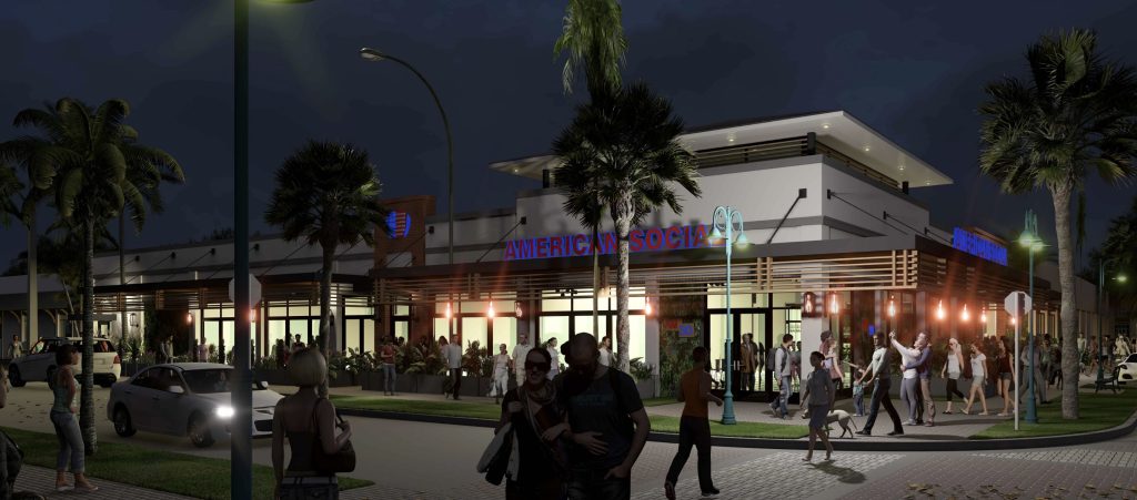 A rendering of the future outdoor dining portion of American Social, Delray Beach, FL. (Planning Document)